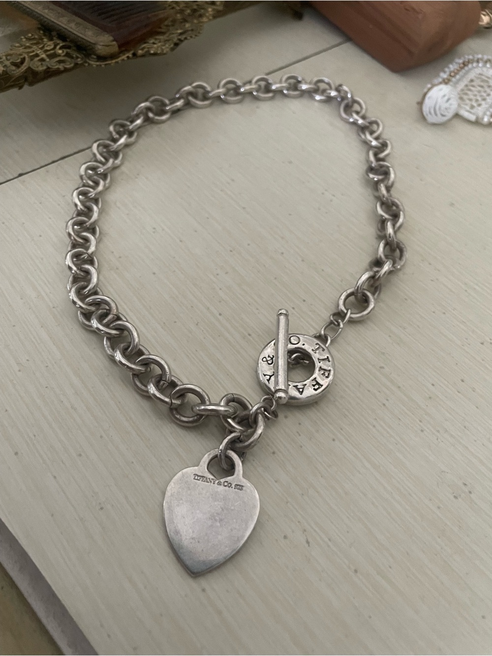 Tiffany & Co Sterling Silver Heart Toggle Charm Necklace - Silver
